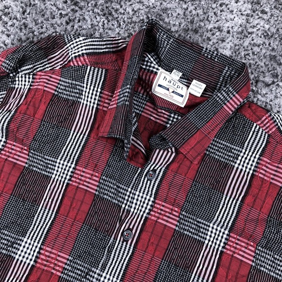 Haupt Other - Haupt Shirt Mens 2XL Red Plaid Textured‎ Long Sleeve Button Up Casual Woven